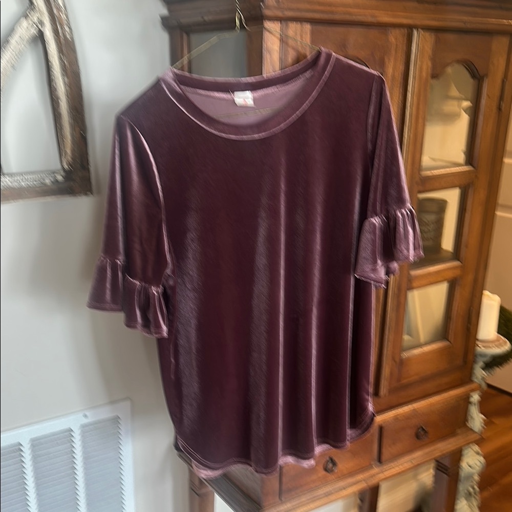 Purple Flutter Sleeve Ruffled Blouse